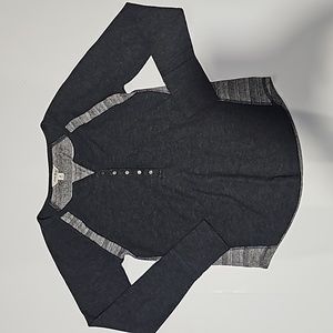 Lucky Brand Women's Gray Henley Thermal Waffle Knit Top w/ Print Accents